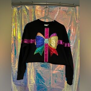 QOS Rainbow Holiday Bow Sweatshirt